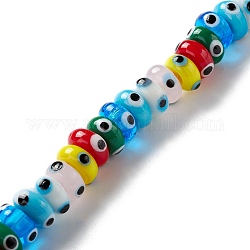 Handmade Evil Eye Lampwork Beads, Flat Round, Mixed Color, 9.5~10.5x5~5.5mm, Hole: 3.5~4mm, about 30pcs/strand, 5.71~5.91 inch(14.5~15cm)