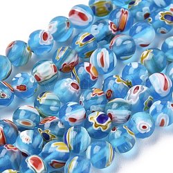 Round Millefiori Glass Beads Strands, Medium Turquoise, 6mm, Hole: 1mm, about 67pcs/strand, 14.7 inch