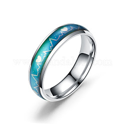 Herzschlag-Stimmungsring, Temperaturwechsel Farbe Emotion Gefühl Edelstahl schlichter Ring für Männer Frauen, Edelstahl Farbe, uns Größe 10 (19.8mm)