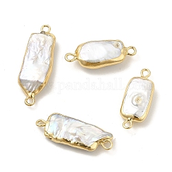 Ciondoli per connettore di perle keshi naturali barocche, collegamenti rettangolari, con doppi passanti in ottone, oro chiaro, 23~31x9~11x4~6mm, Foro: 1.6 mm