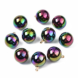 Electroplate Acrylic Pendants, Cadmium Free & Lead Free, with Brass Findings, Round, Colorful, 17x13mm, Hole: 1.6mm