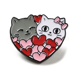 Broches de aleación de zinc negro con tema del día de San Valentín, Pines esmaltados de gato y corazón para mujer., corazón, 20.5x24x1mm