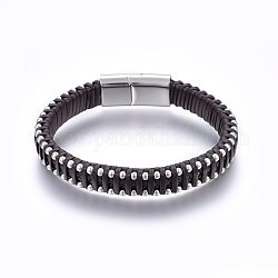 Bracelets en cuir tressé, fermoir magnétique en 304 acier inoxydable, rectangle, café, 8-5/8 pouce (22 cm), 11x6mm