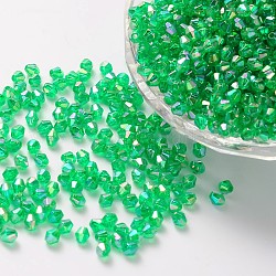 Perles acryliques transparentes écologiques plaquées couleur bicône ab, vert printanier, 4x4mm, Trou: 1mm, environ 16600 pcs/500 g