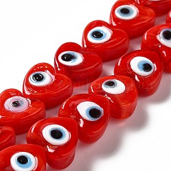 Handmade Evil Eye Lampwork Beads Strands, Heart, Red, 12x12x6mm, Hole: 1.4mm, about 33pcs/strand, 14.37 inch~14.57 inch(36.5~37cm)