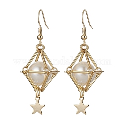 Shell perla orecchini pendenti, orecchini pendenti lunghi in vero ottone placcato oro 18k, stella, 52x19mm