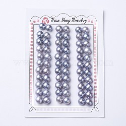 Perlas naturales abalorios de agua dulce cultivadas, medio-perforado, redondo, azul pizarra, 7~8x6.5~7mm, agujero: 1 mm