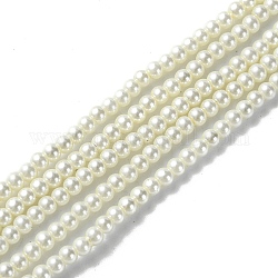 Hebras redondas de perlas de vidrio teñido ecológico, Grado A, cordón de algodón rosca, crema, 3~3.5mm, agujero: 0.7~1.1 mm, aproximamente 135 pcs / cadena, 15 pulgada