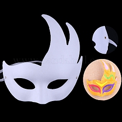DIY Unpainted Masquerade Mask, White Plain Half Face Mask for Party Decoration, Feather, 210x180~185mm