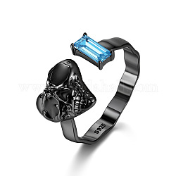 925 открытое кольцо-манжета с черепом из стерлингового серебра, прямоугольное кольцо со стразами на Хэллоуин для женщин, металлический черный, размер США 8 (18.1 мм)