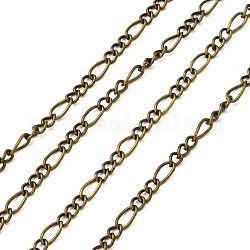 Cadenas hechas a mano de hierro cadenas figaro cadenas madre-hijo, sin soldar, color de bronce antiguo, con carrete, vínculo madre: 3x6 mm, enlace hijo: 2.5x3.5 mm, 0.6 mm de espesor, aproximadamente 328.08 pie (100 m) / rollo