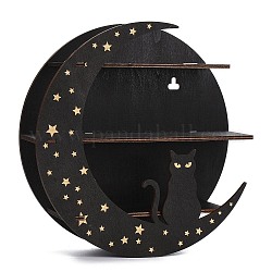 Черная деревянная настенная полка с кристаллами, стеллаж для хранения маятников в деревенском стиле, держатели хрустальных шаров, рисунок кошки, 255x255x70~75 мм