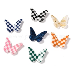 Cabochons di opaco resina, Two Tone, per accessori per orecchini fai da te, farfalla con motivo a scacchiera, colore misto, 22.5x27.5~28.5x4~5.5mm