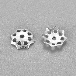 201 Edelstahl Perlenkappen, Blume, Multi-Blütenblatt, Silber, 8x2 mm, Bohrung: 1 mm
