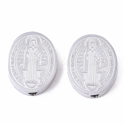 304 Edelstahlkugeln, für die Religion, Oval mit Heiligen Benedikt Medaille, Edelstahl Farbe, 15.5x12x3 mm, Bohrung: 2 mm