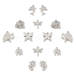 SUNNYCLUE 14Pcs 7 Styles 201 Stainless Steel Pendants, Mixed Shape, Stainless Steel Color, 2pcs/style