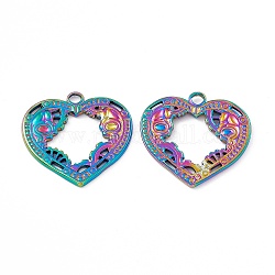 Ion Plating(IP) 304 Stainless Steel Pendants, Heart Charm, Rainbow Color, 24.5x25x1.5mm, Hole: 2.8mm