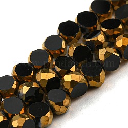 Chapelets de perles en verre électroplaqué, avec bord plaqué or, plat rond à facettes, noir, 4x2.5mm, Trou: 1mm, Environ 70 pcs/chapelet, 20.87 pouce (53 cm)