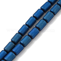 Brins de perles d'hématite non magnétiques synthétiques galvanisées, mat, colonne, bleu plaqué, 3.7~3.8x5.8~5.9mm, Trou: 0.8mm, Environ 65 pcs/chapelet, 15.75'' (40 cm)