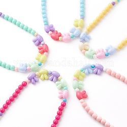 Collane di perline per bambini elasticizzati, con coniglio e perline acriliche opache rotonde, colore misto, 17.71 pollice (45 cm)