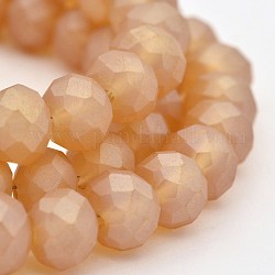 Fili di perle di vetro rondelle sfaccettate placcate arcobaleno, smerigliato, sabbia marrone, 8x5mm, Foro: 1 mm, circa 72pcs/filo, 17.3 pollice
