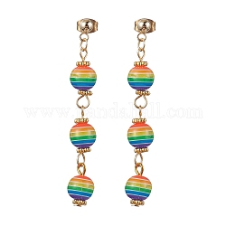 Boucles d'oreilles pendantes à rayures en résine et perles, 304 boucles d'oreilles longues pendantes en acier inoxydable, colorées, 53x8mm