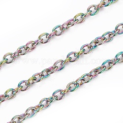 Ion Plating(IP) 304 Stainless Steel Cable Chains, with Spool, Soldered, Oval, Rainbow Color, 1.5x1.5x0.5mm, about 32.8 Feet(10m)/roll