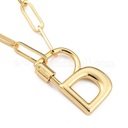 Brass Screw Carabiner Lock Pendant Necklaces, Initial Necklaces, with Paperclip Chains, Letter, Golden, Letter.B, 18.03 inch(45.8cm), Letter B: 28.5x18.5x2.7mm