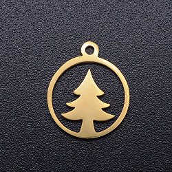 304 Edelstahl hohlen Anhänger, Ring mit Weihnachtsbaum, golden, 15x13x1 mm, Bohrung: 1.5 mm