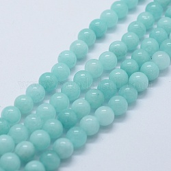 Brins de perles de jade naturels et teints, imitation aigue-marine, ronde, 8mm, Trou: 1.5mm, Environ 48 pcs/chapelet, 14.37 pouce (36.5 cm)