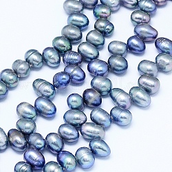 Brins de perles de culture d'eau douce naturelles, pomme de terre, bleuet, 7~10x6~7mm, Trou: 0.8mm, Environ 65 pcs/chapelet, 13.7 pouce (35 cm)
