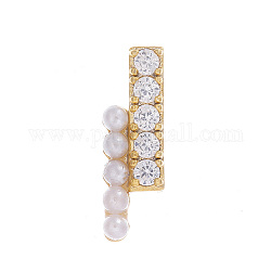 Cabochon in abs con imitazione plastica, accessori per decorazioni per unghie, con zirconi chiari e componenti in ottone, rettangolo, oro, 11x3.5x2.5mm