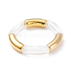 Pulsera elástica gruesa de tubo curvado de acrílico y plástico para mujer, dorado, diámetro interior: 2 pulgada (5.1 cm)
