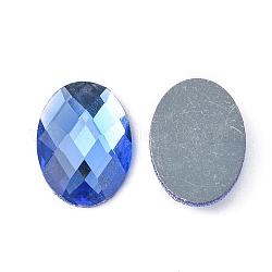 Electroplate Glass Cabochons, Flat Back & Back Plated, Faceted, Oval, Dodger Blue, 18x13x3~5mm