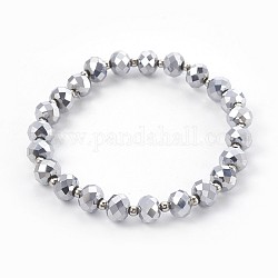 Bracelets extensibles en verre électrolytique, laiton séparateurs perles, ronde, platinée, 2-1/8 pouce (5.3 cm)