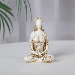Statue de prière de femme de yoga en résine, fengshui méditation sculpture décoration de la maison, floral blanc, 36x56x80mm