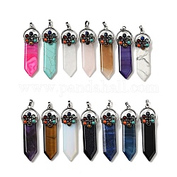 Natural & Synthetic Gemstone Big Pendants, Sword Charm, with Antique Silver Tone Brass Findings, Cadmium Free & Lead Free, 69~74x22x11~12mm, Hole: 5x7.7mm