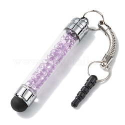 Iron Plastic Bullet Shaped Capacitive Stylus Silicone Touch Screen Pen, with Rhinestone Beads & Strip Earphone Anti-Dust Plug For Phone, Violet, 119mm
