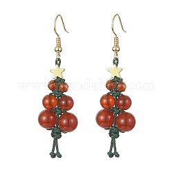 Boucles d'oreilles pendantes en cornaline naturelle et agate en perles d'arbre de Noël, bijoux en laiton, 56.5x16.5~17mm