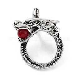 Pendente in lega stile tibetano, ciondoli drago con perline in resina rossa, argento antico, 37.5x28x20mm, Foro: 10x7 mm