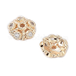 Rack Plating Brass Cubic Zirconia Bead Cap, 5-Petal Flower, Real 18K Gold Plated, 6x2mm, Hole: 0.7mm