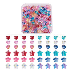 Craftdady Electroplate Glass Beads, with Glitter Powder, Heart & Star, Mixed Color, 200pcs/box
