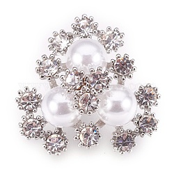 Brass Grade A Rhinestone Shank Buttons, with ABS Plastic Imitation Pearl, Flower, Platinum, 20.5x11.5mm, Hole: 1.2mm