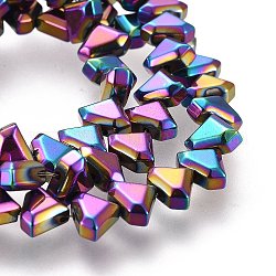 Electroplate Non-Magnetic Synthetic Hematite Beads Strands, Triangle, Faceted, Multi-color Plated, 6x8x3.5mm, Hole: 1mm, about 70~73pcs/strand, 15.35 inch(39cm)