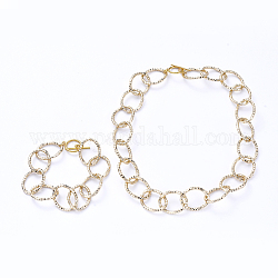 Pulseras y collares de cadena de cable con textura de aluminio conjuntos de joyas, con corchetes de la palanca de aleación, la luz de oro, 7-7/8 pulgada (20 cm), 16.92 pulgada (43 cm)