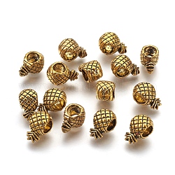 Perles européennes de style tibétain, Perles avec un grand trou   , sans plomb et sans cadmium, ananas, Or antique, 12x7x6mm, Trou: 5mm