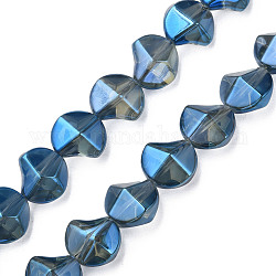 Galvanisieren Glasperlen, Mit Perlglanz plattiert, Twist, Stahlblau, 13x13.5x9 mm, Bohrung: 1.2 mm, ca. 45 Stk. / Strang, 23.23 Zoll (59 cm)