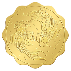 Pegatinas autoadhesivas en relieve de lámina de oro, etiqueta engomada de la decoración de la medalla, patrón de peces, 5x5 cm