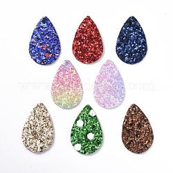 PU Leather Pendants, with Sequins, teardrop, Mixed Color, 39x25x2mm, Hole: 1.5mm