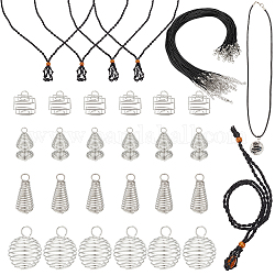 Ph pandahall 68 Uds juego de soporte de jaula de piedra vacía, Incluye 32 colgante de jaula de cuentas en espiral, 4 cuerdas ajustables para sujetar collares de cristal y 32 cordones de cera para collares para suministros de joyería diy.